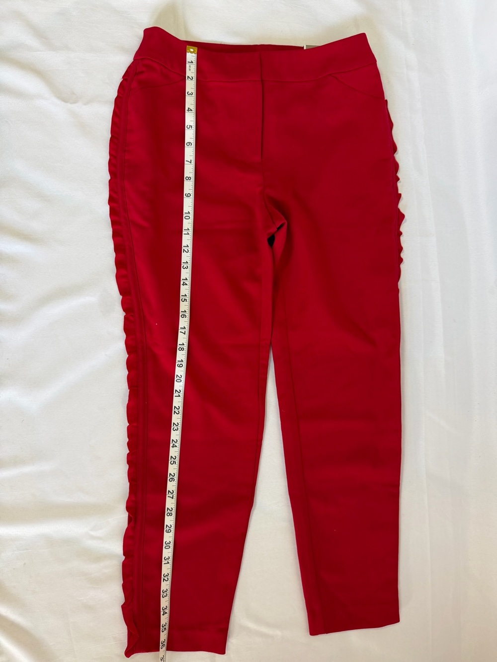 Chico's Red Straight-Leg Pants with Side Ruffle - Picture 4 of 7